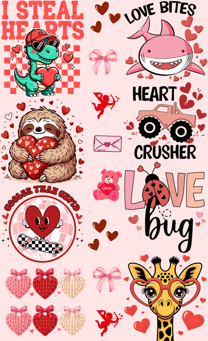 Hoja de pandillas de San Valentín: Edición de criaturas lindas y amor con juegos de palabras